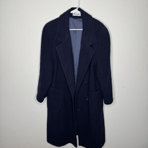 Forecaster Of Boston 100% Wool Trench Coat‎ Navy Blue 2 Button Lined Sz 15/16